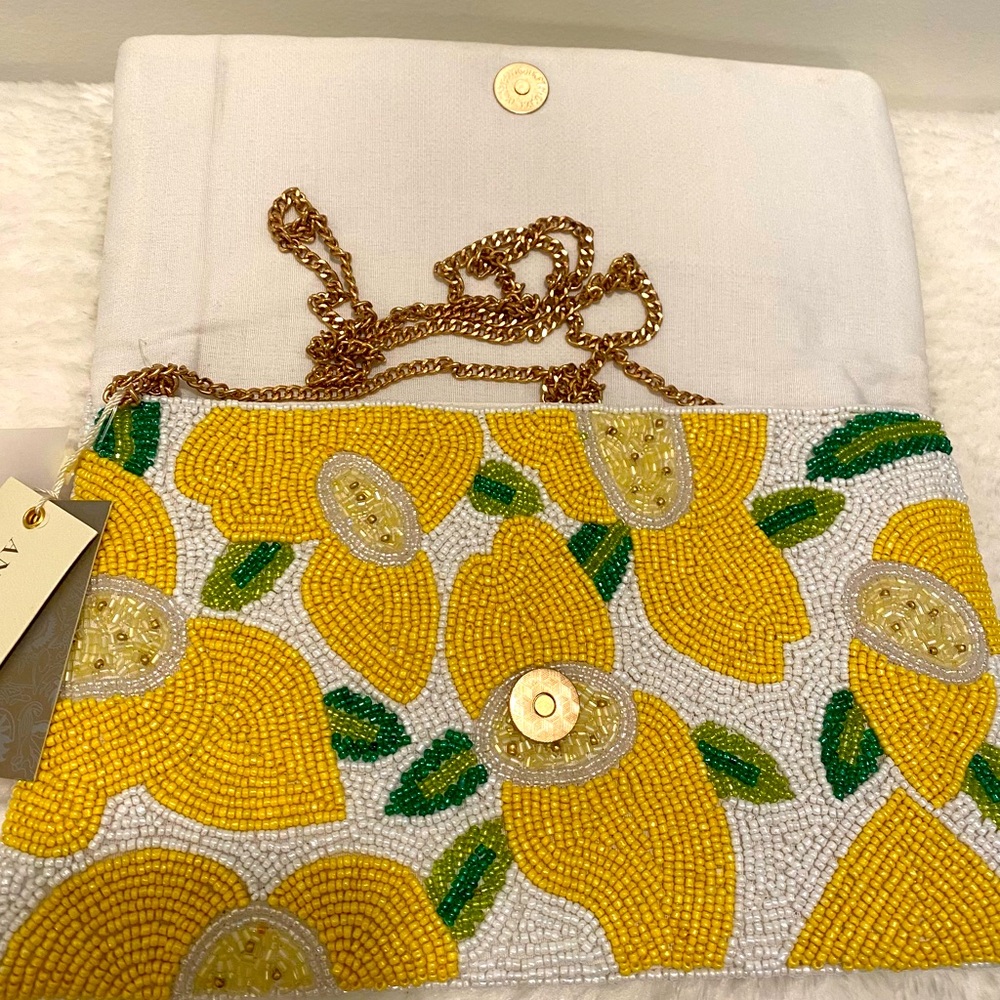 ANTIK KRAFT Lemon Beaded Clutch/Crossbody Bag -NEW - Picture 3 of 5